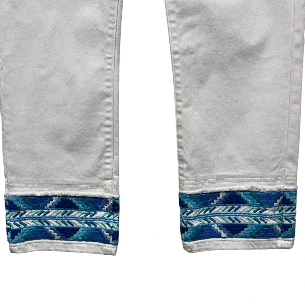 NWT APNY | Southwestern Cuff Cropped Straight Pull On White Denim Jeans 10‎